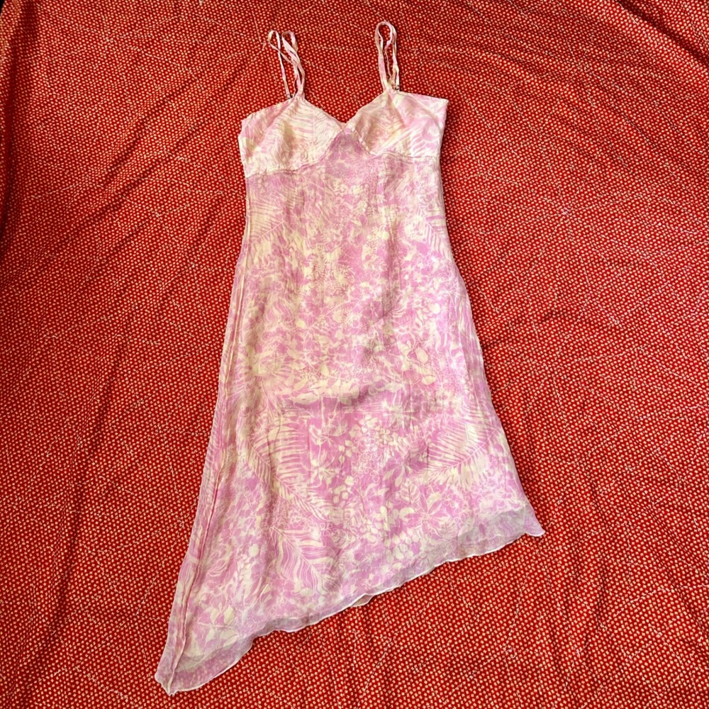 100% silk Rangoon Floral Silk Asymmetrical Hem Dress Size S